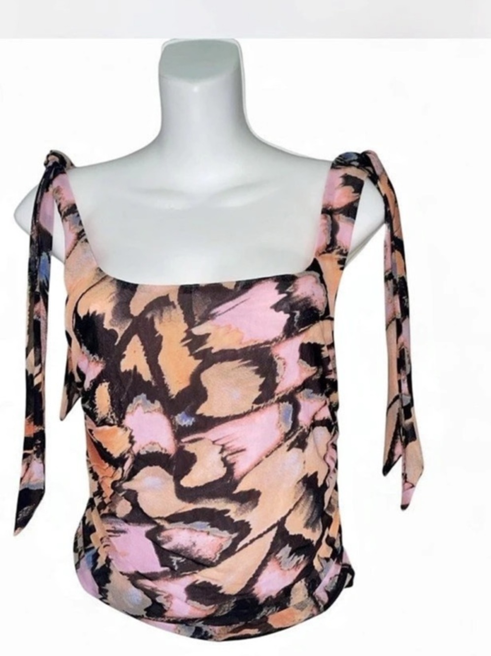 NWT Free People Avenue Tank Top Pink Combo Mesh Tie Strap Square Neck Size L